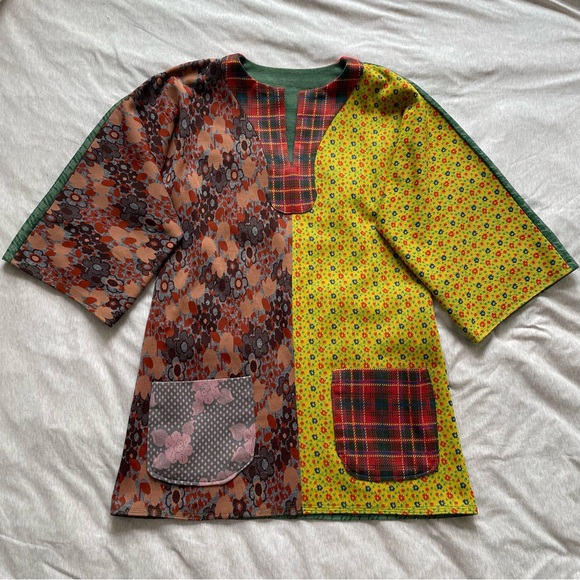 Vintage Patchwork Shift Dress with Pockets - Picture 1 of 4
